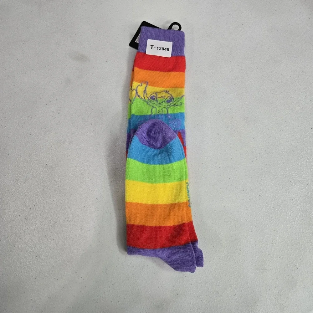 Disney Women Socks 4-10 Rainbow Red Orange Lilo Stitch Ohana‎ Family Striped NWT
